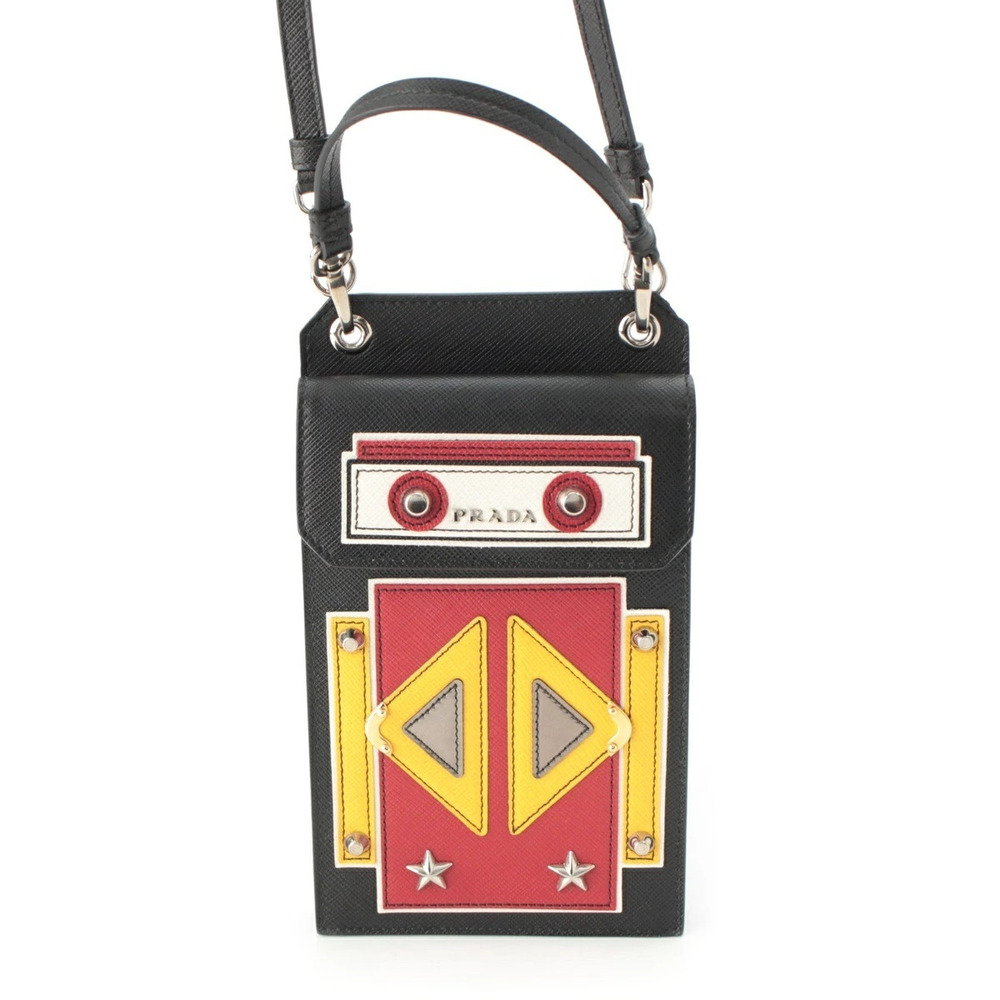 Prada Robot Leather Pochette Shoulder Bag Black